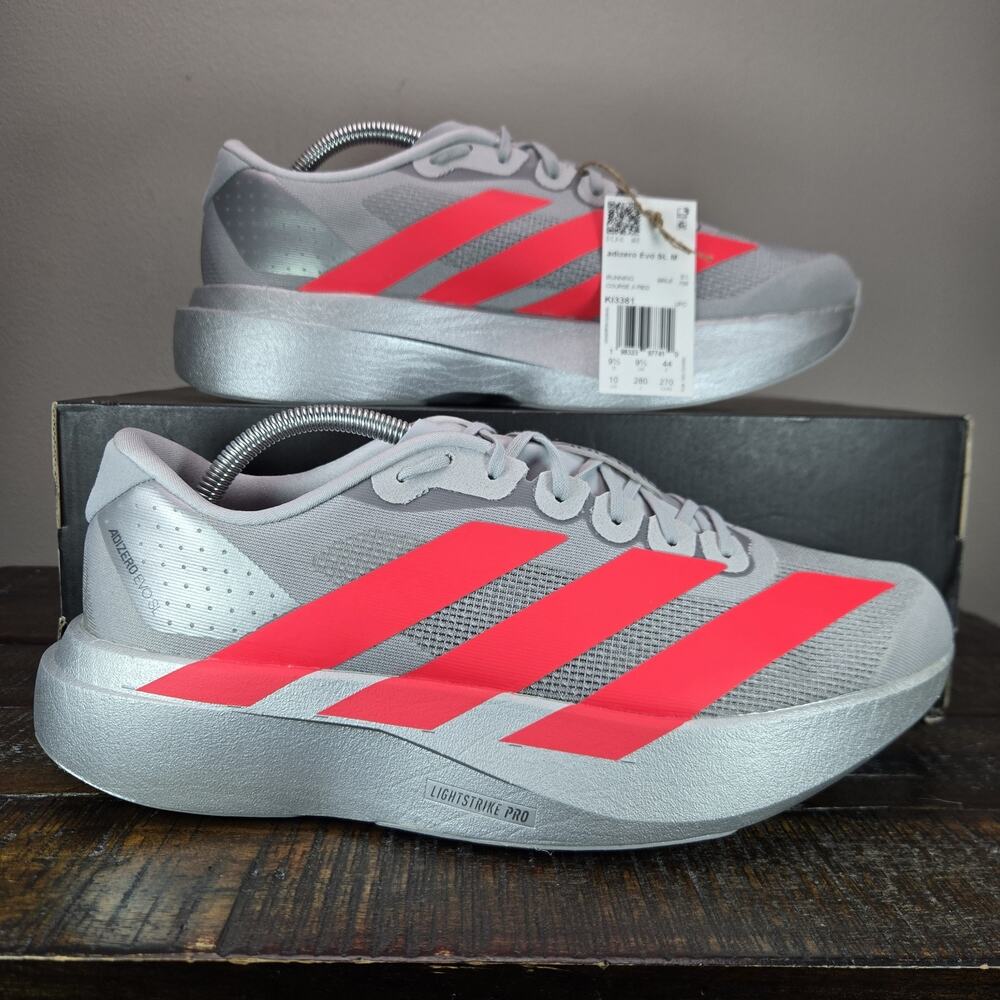 NEW Adidas Adizero EVO SL Mens Size 10 Running Silver Metallic Lucid Red KI3381